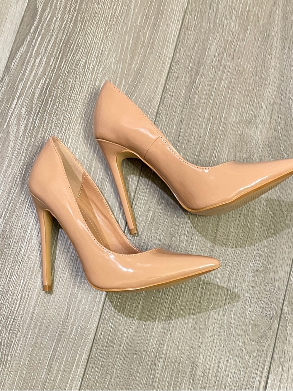 Shoe Republic LA Nude Patent Pointed-Toe Stiletto Pumps
